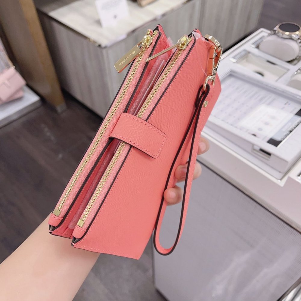 MK Double Zip Phone Wristlet  Grapefruit Pink - Picture 5 of 6
